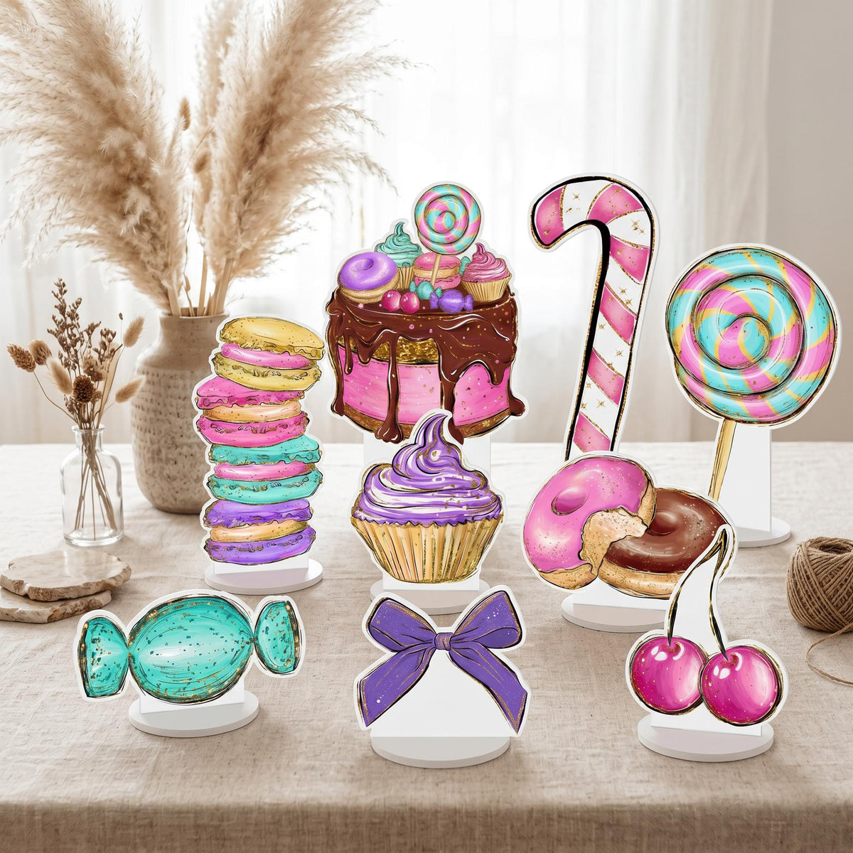 Candyland Double-Sided Table Centerpieces Set 9, Candy Shop Baby Shower, Table Decor, Sweet One Birthday , Lollipop, Candy Theme Decor