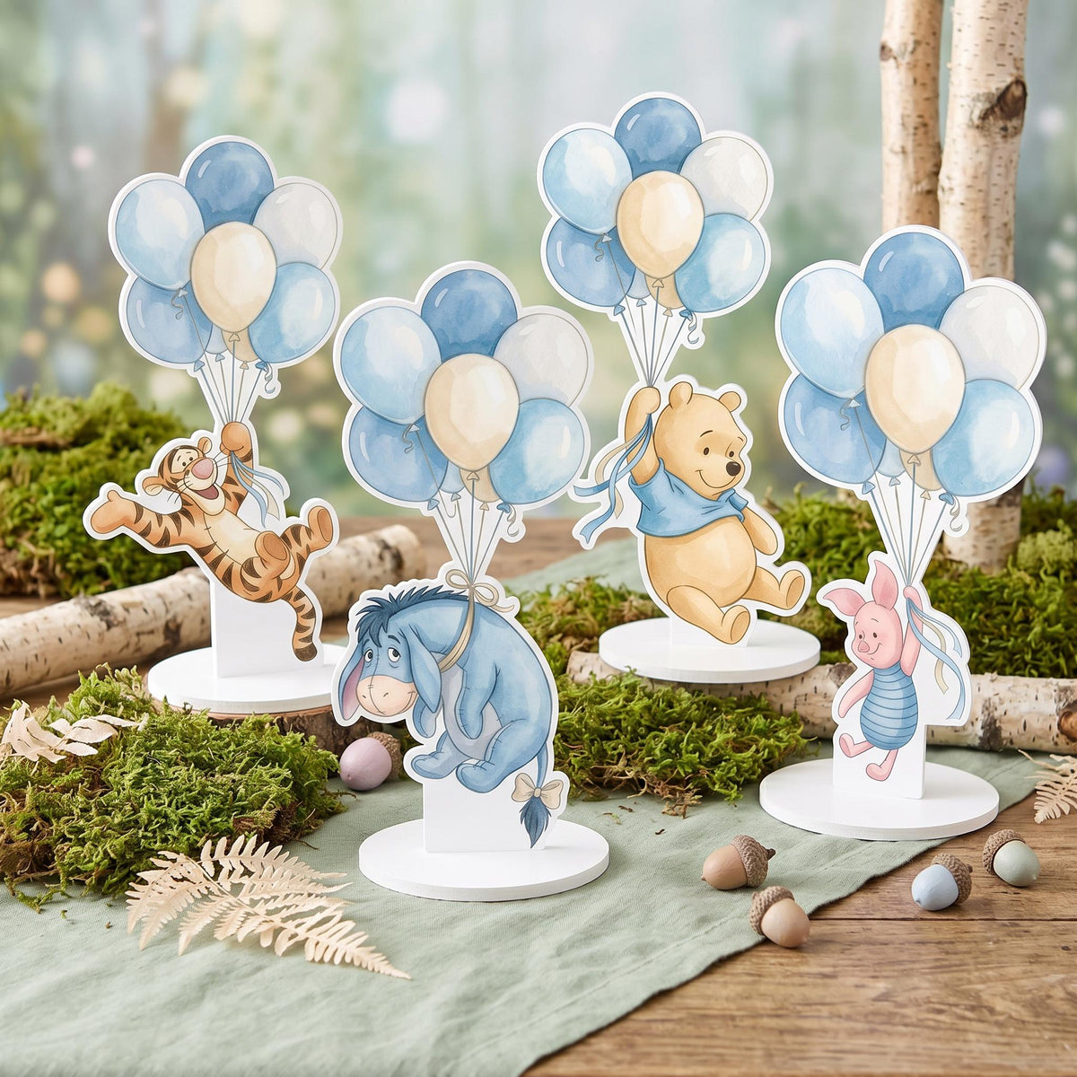 Blue Honey Bear and Friends Double-Sided Table Centerpieces Set 4, Baby Shower, Nursery Decor, Table Decor, Birthday Decorations