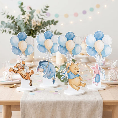 Blue Honey Bear and Friends Double-Sided Table Centerpieces Set 4, Baby Shower, Nursery Decor, Table Decor, Birthday Decorations