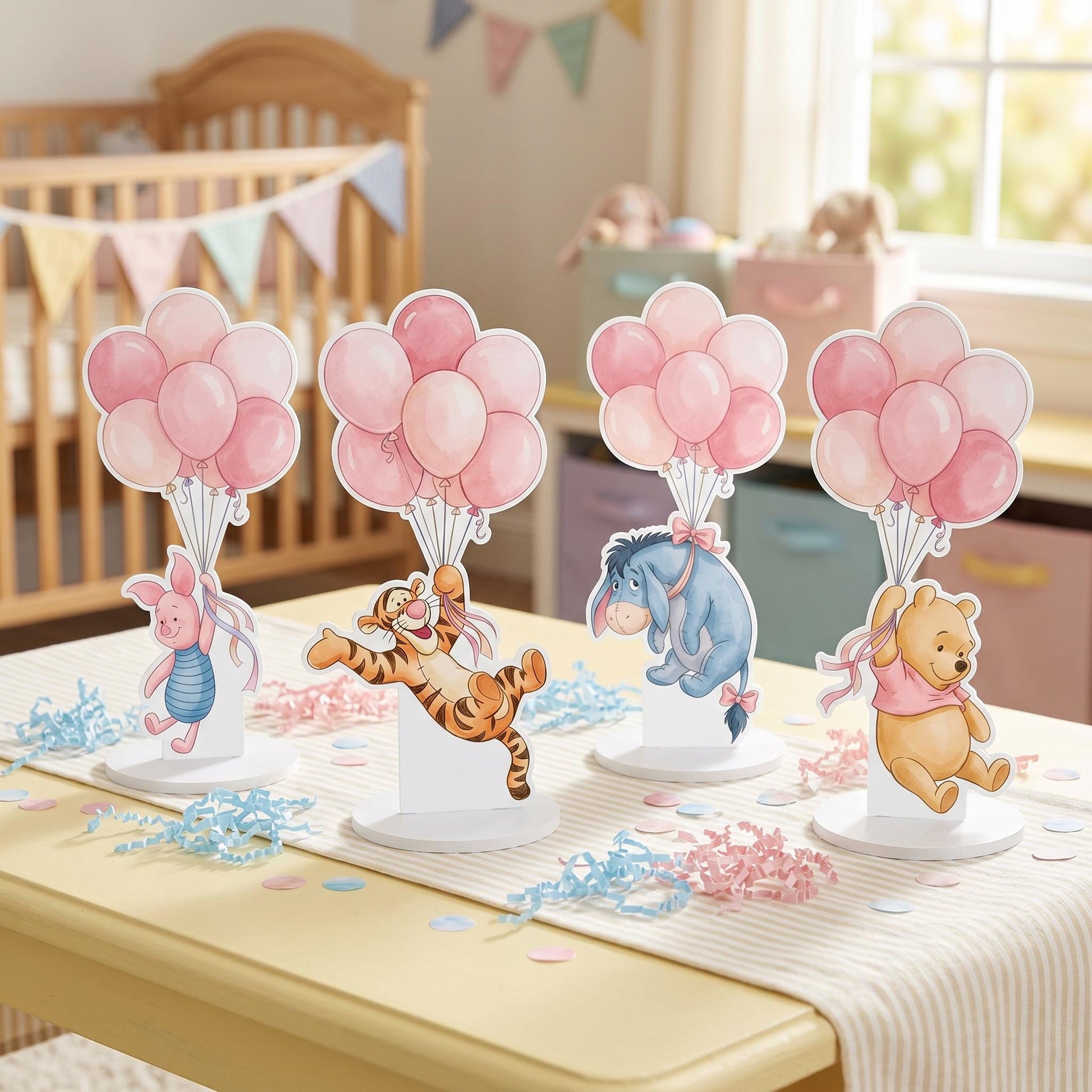Pink Honey Bear and Friends Double-Sided Table Centerpieces Set 4, Girls Baby Shower, Nursery Decor, Table Decor, Birthday Decorations