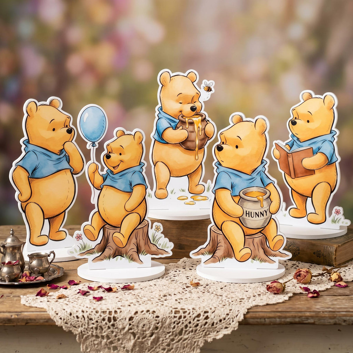 Classic Honey Bear and Friends Double-Sided Table Centerpieces Set 6 (Four-Bear Set), Baby Shower, Nursery Decor, Table Decor, Birthday Decorations
