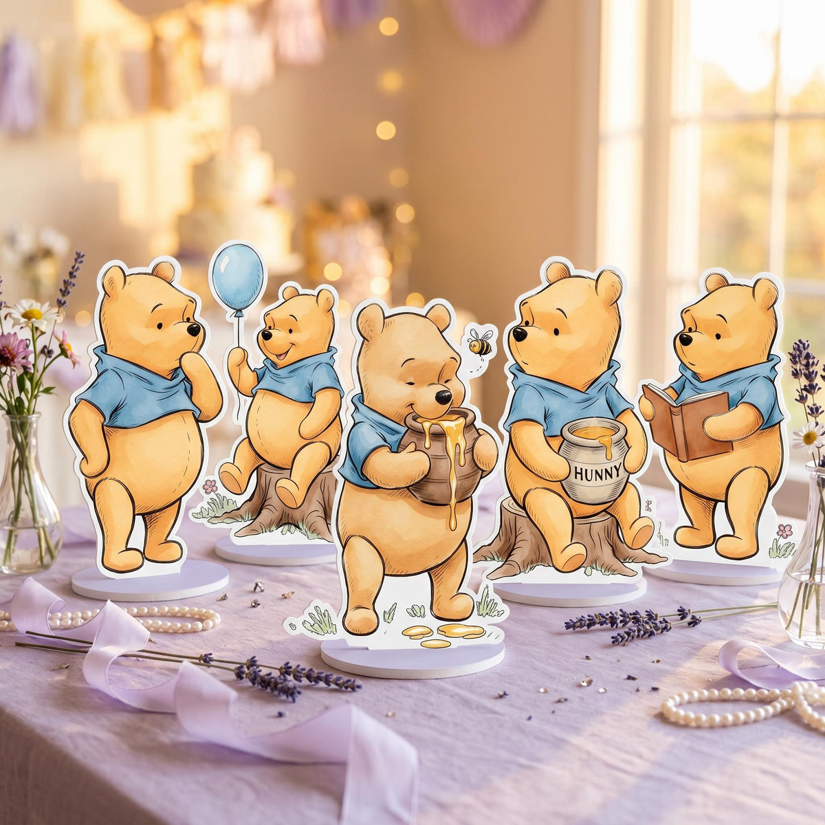 Classic Honey Bear and Friends Double-Sided Table Centerpieces Set 6 (Four-Bear Set), Baby Shower, Nursery Decor, Table Decor, Birthday Decorations