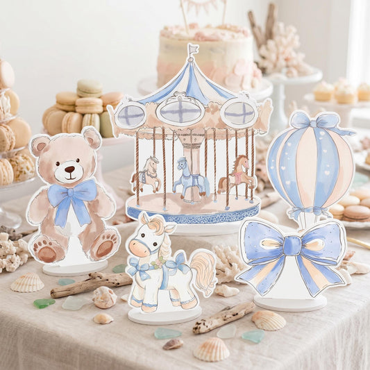 Blue Teddy Bear Double-Sided Table Centerpieces Set 5 — custom party decor, printed and cut to shape