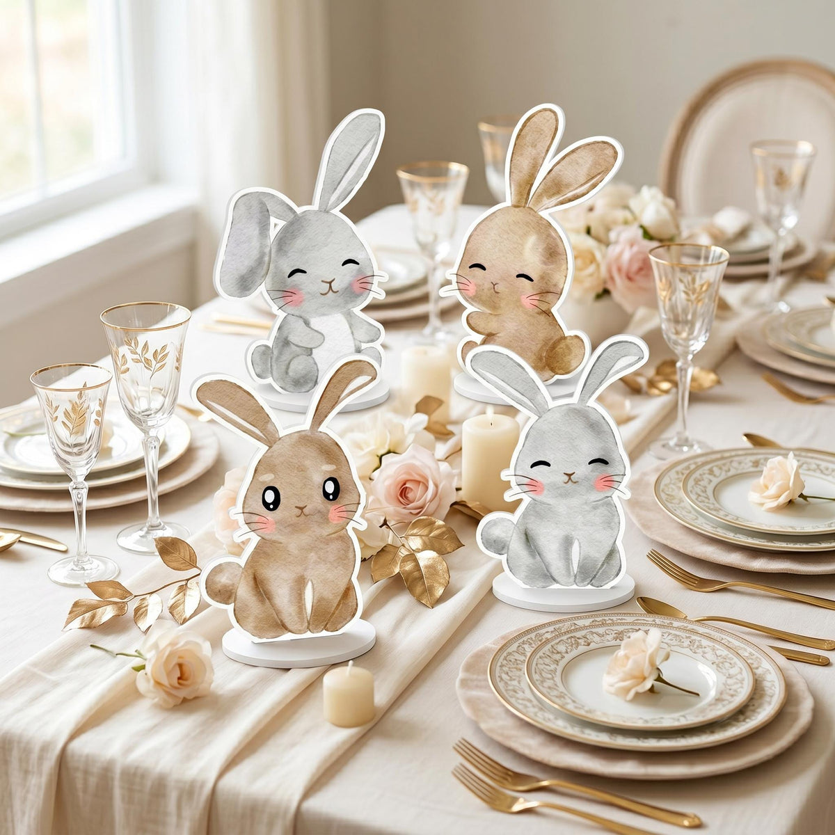 Bunny Double-Sided Table Centerpieces Set 4, Rabbit Baby Shower, Nursery Decor, Table Decor, Woodland Birthday Decorations