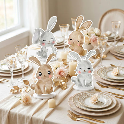 Bunny Double-Sided Table Centerpieces Set 4, Rabbit Baby Shower, Nursery Decor, Table Decor, Woodland Birthday Decorations