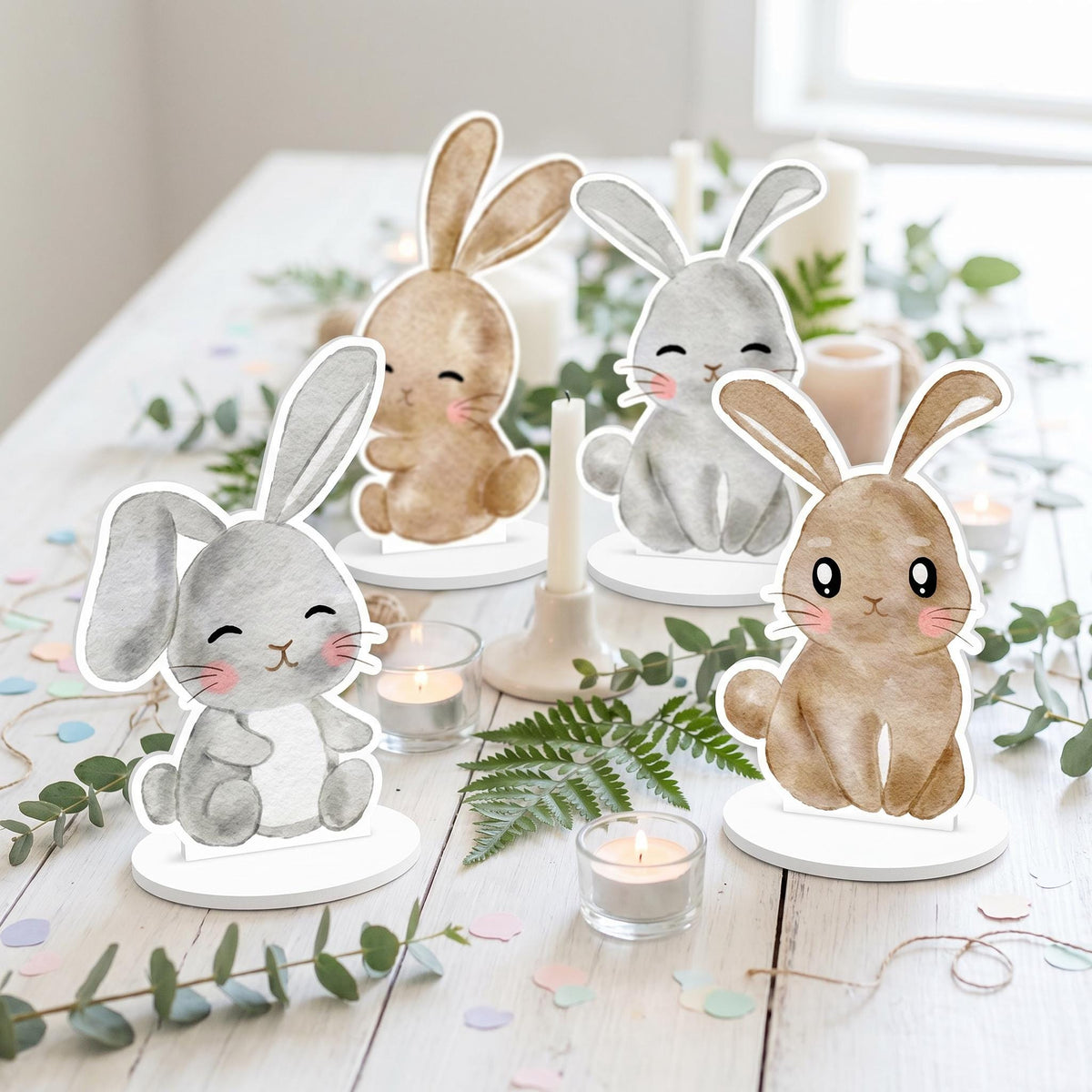 Bunny Double-Sided Table Centerpieces Set 4, Rabbit Baby Shower, Nursery Decor, Table Decor, Woodland Birthday Decorations