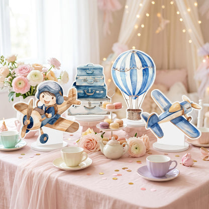 Blue Aviator Boy Double-Sided Table Centerpieces Set 4, Adventure Baby Shower, Clouds Nursery Decor, Table Decor, Birthday Decorations