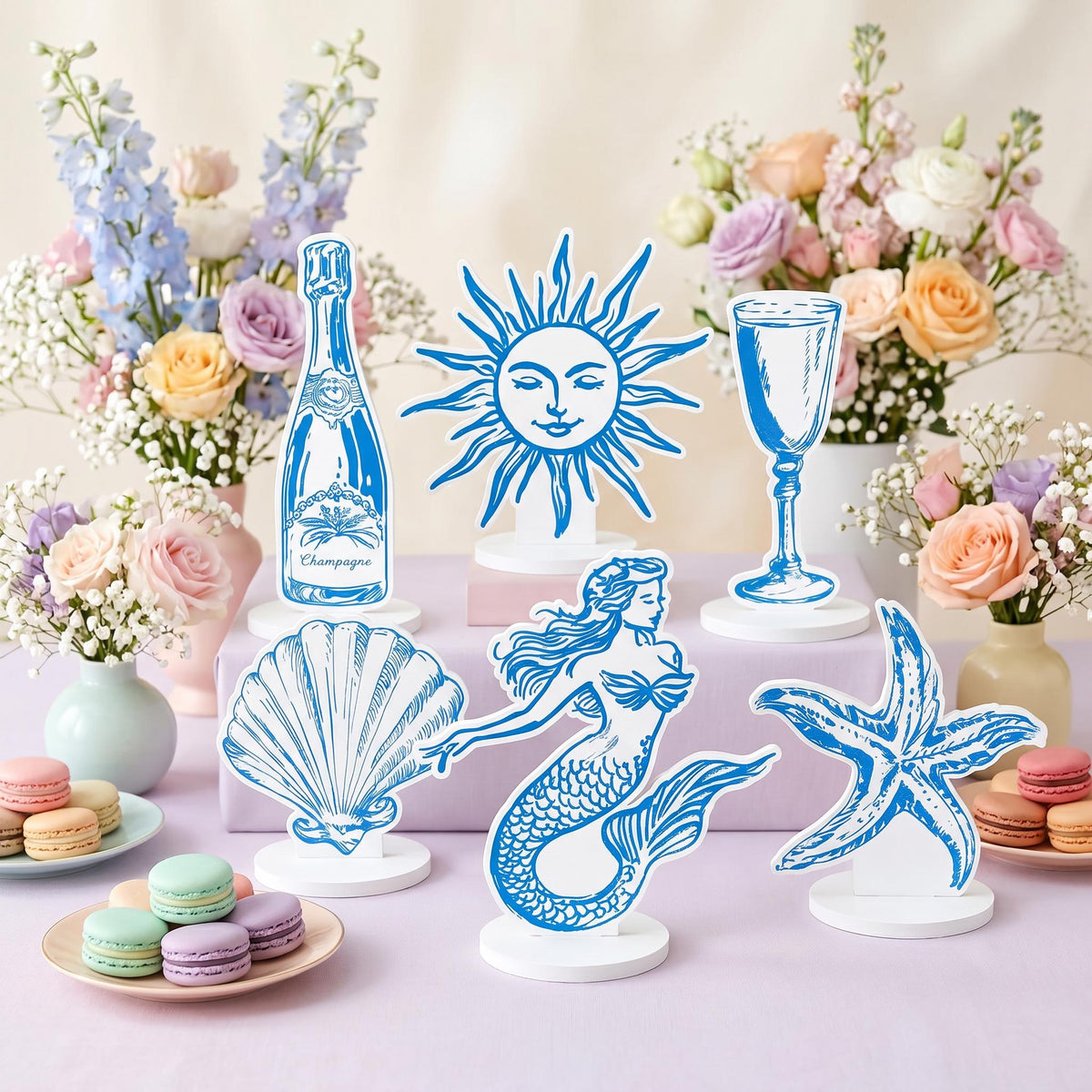 Double-Sided Table Centerpieces Set 6, Mediterranean Birthday Cutouts, Amalfi Coast Bridal Shower Decor, Bachelorette Party, Table Decor