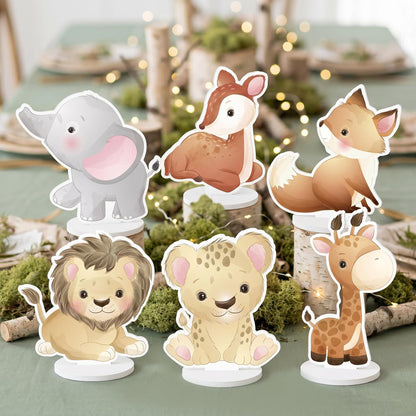 Safari Animals Double-Sided Table Centerpieces Set 6, Jungle Baby Shower, Nursery Decor, Table Decor, Birthday Decorations, Wild One