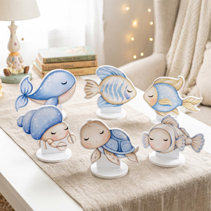 Blue Sea Animals Double-Sided Table Centerpieces Set 6, Baby Shower, Nursery Decor, Table Decor, Birthday Decorations, Under the Sea Party