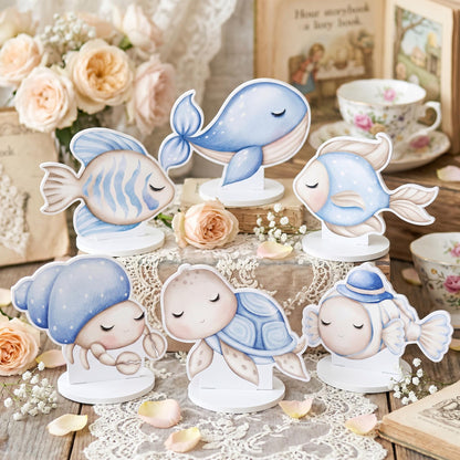 Blue Sea Animals Double-Sided Table Centerpieces Set 6, Baby Shower, Nursery Decor, Table Decor, Birthday Decorations, Under the Sea Party
