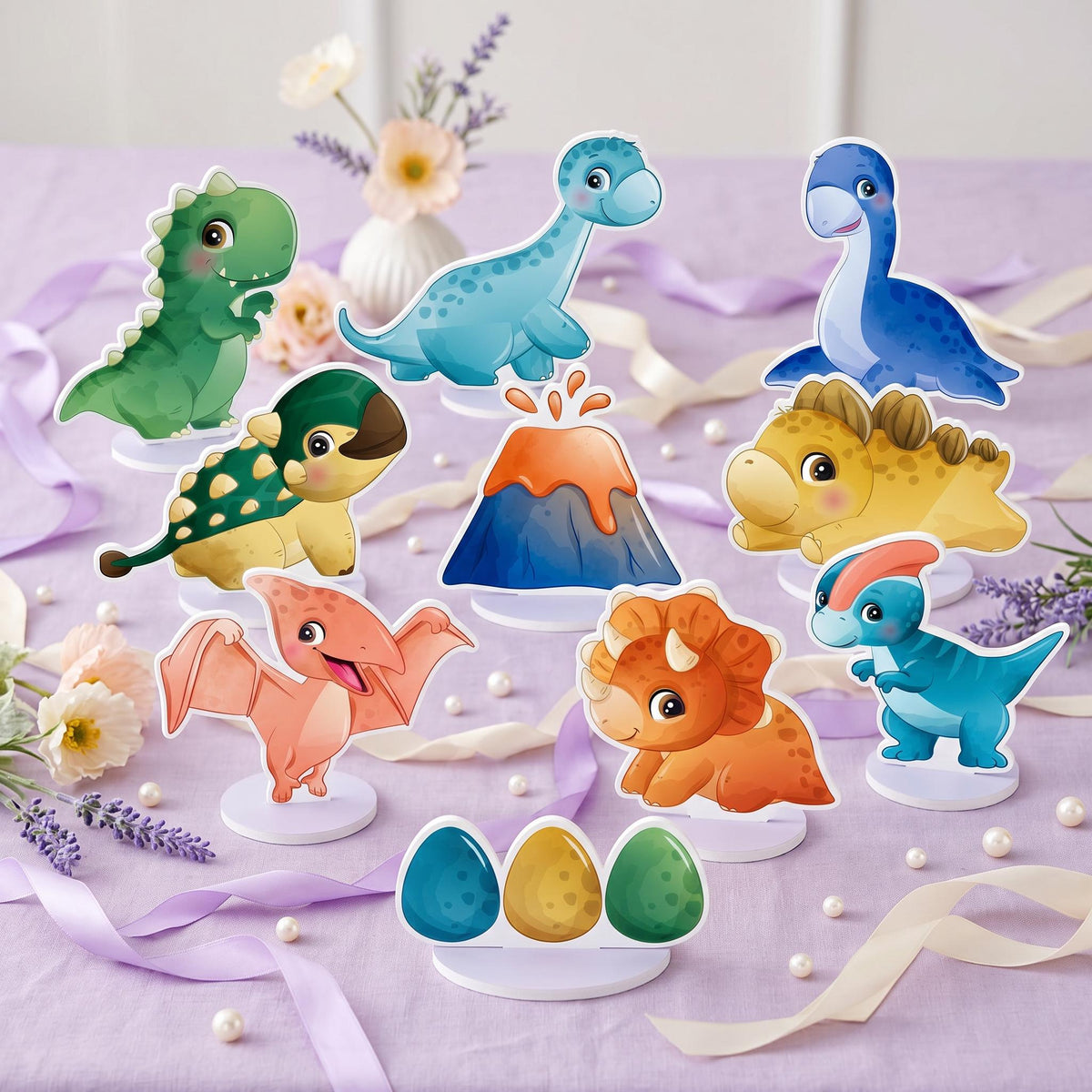 Dinosaur Double-Sided Table Centerpieces Set 10, Roar Baby Shower, Nursery Decor, Table Decor, Dino Birthday Decorations