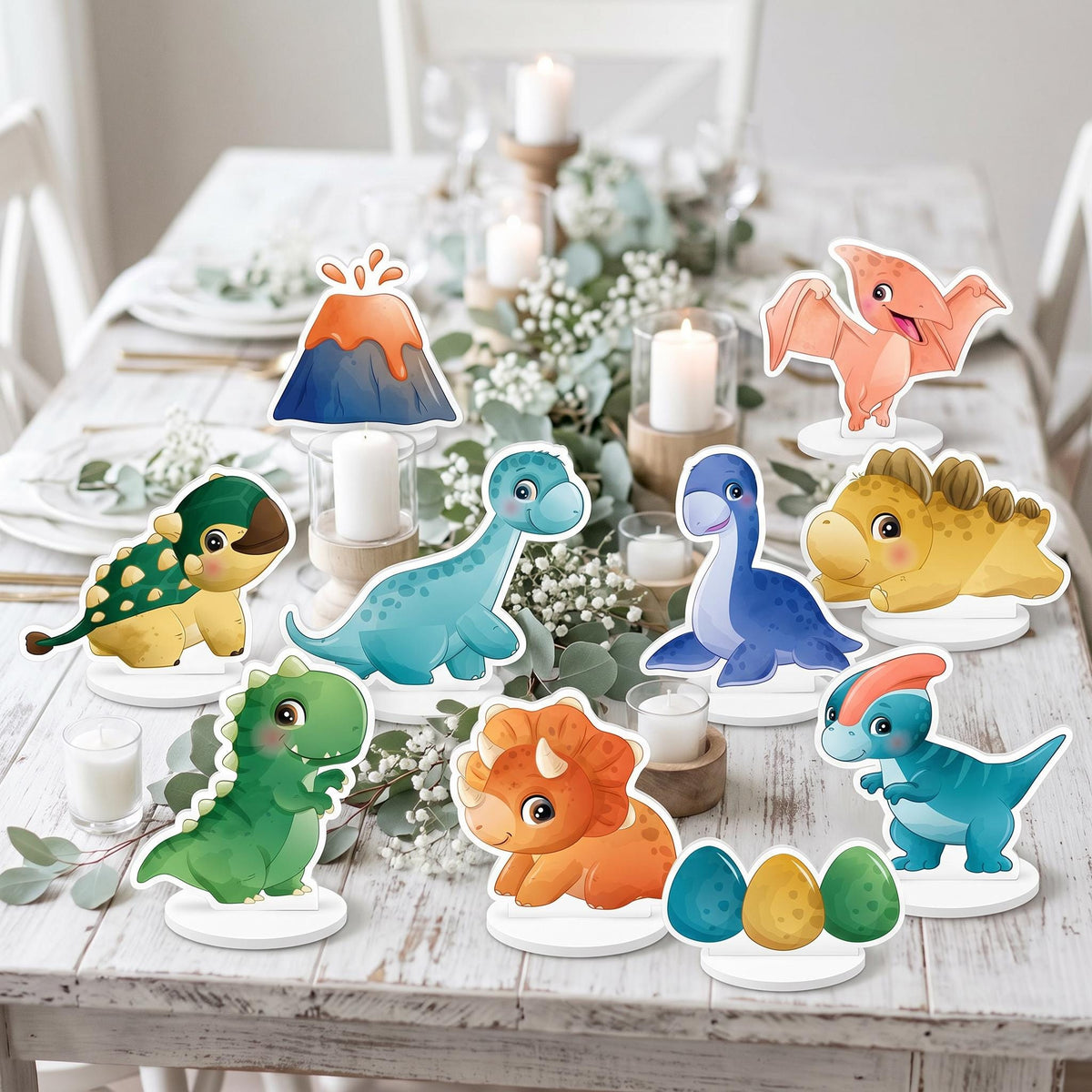 Dinosaur Double-Sided Table Centerpieces Set 10, Roar Baby Shower, Nursery Decor, Table Decor, Dino Birthday Decorations