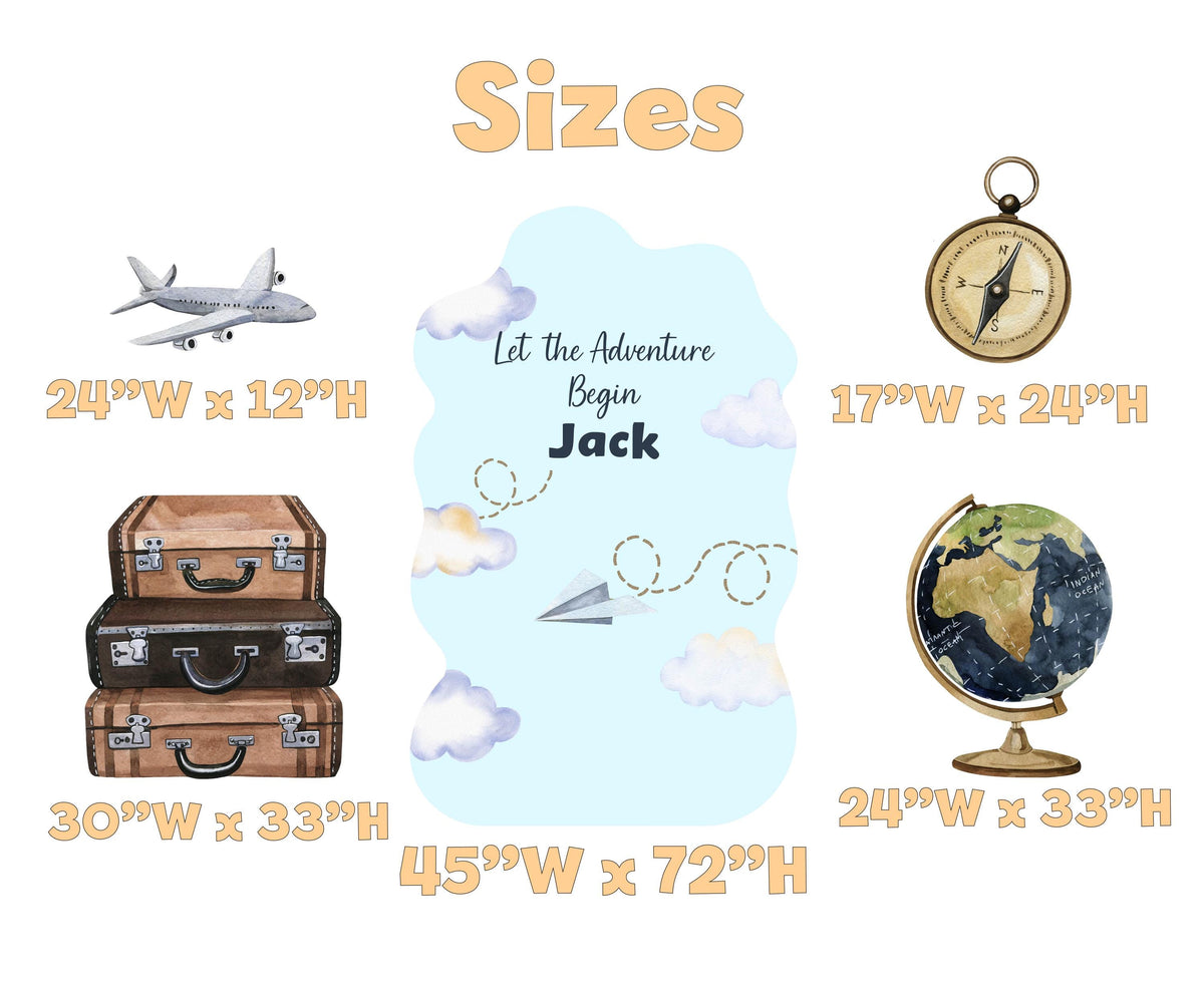 Travel Adventure Cutouts (Cloud Arch & Suitcases), Baby Shower, Airplane Backdrop, Birthday Decor, Baby Boy, Compass Centerpieces