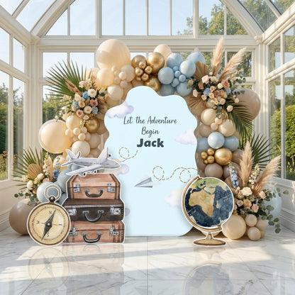 Travel Adventure Cutouts (Cloud Arch & Suitcases), Baby Shower, Airplane Backdrop, Birthday Decor, Baby Boy, Compass Centerpieces