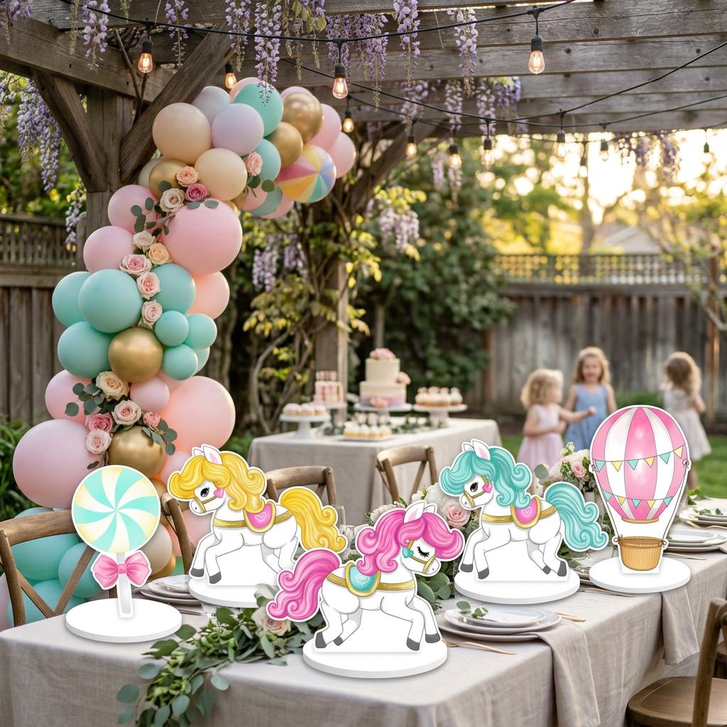 Carnival Double-Sided Table Centerpieces Set 5, Hot Air Balloon, First Birthday, Circus Baby Shower, Nursery Decor, Table Decor, Carousel
