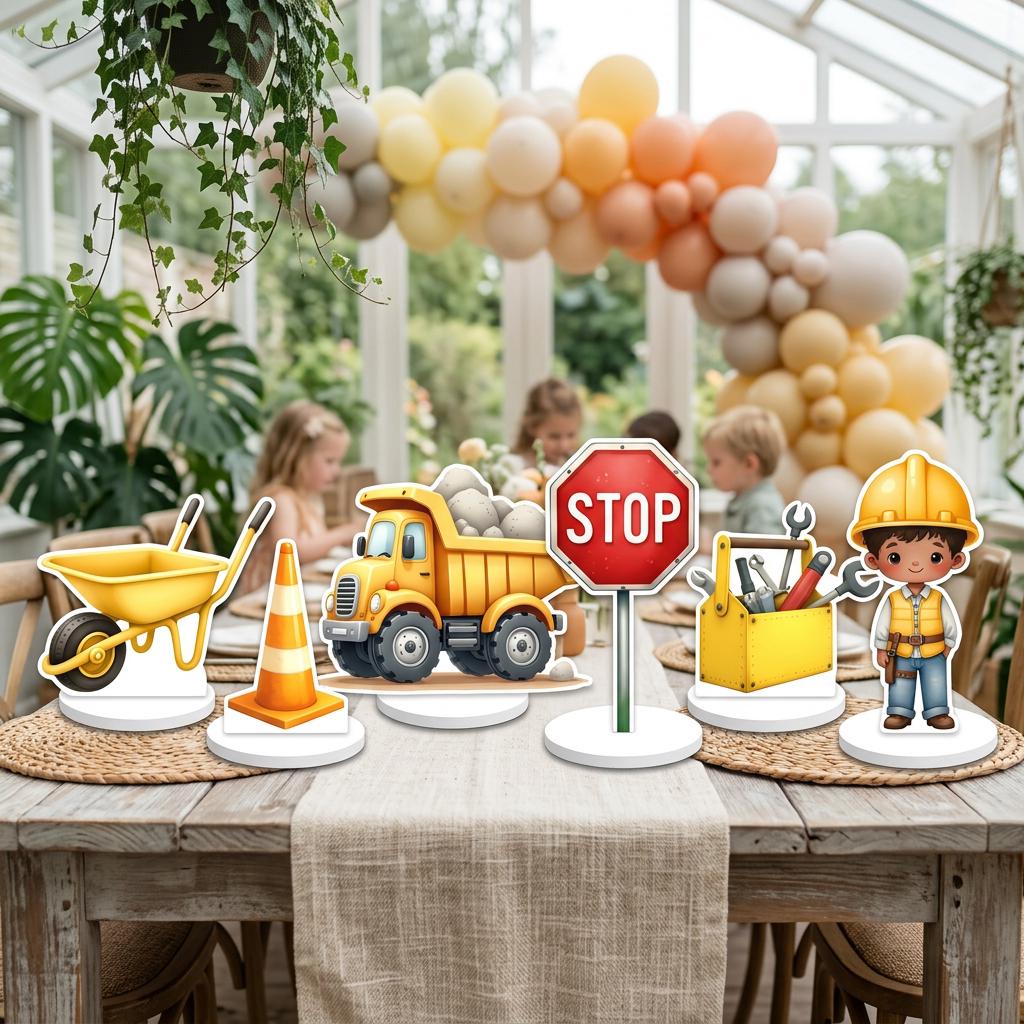 Construction Party Double-Sided Table Centerpieces Set 6, Boy Baby Shower, Nursery Decor, Table Decor, Birthday Decorations