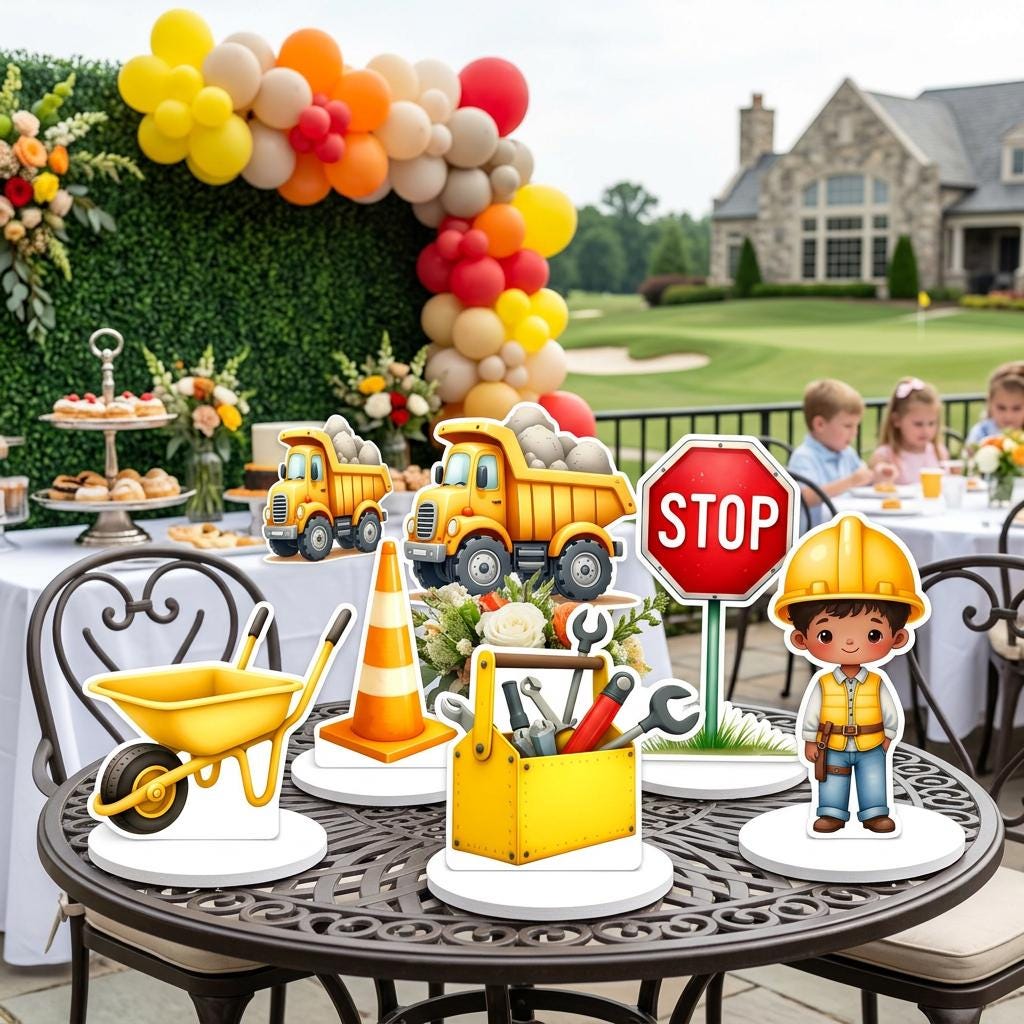 Construction Party Double-Sided Table Centerpieces Set 6, Boy Baby Shower, Nursery Decor, Table Decor, Birthday Decorations