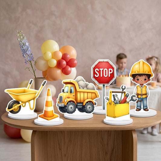 Construction Party Double-Sided Table Centerpieces Set 6 — custom party decor, printed and cut to shape