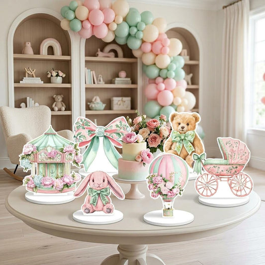 Coquette Gir Double-Sided Table Centerpieces Set 6 — custom party decor, printed and cut to shape