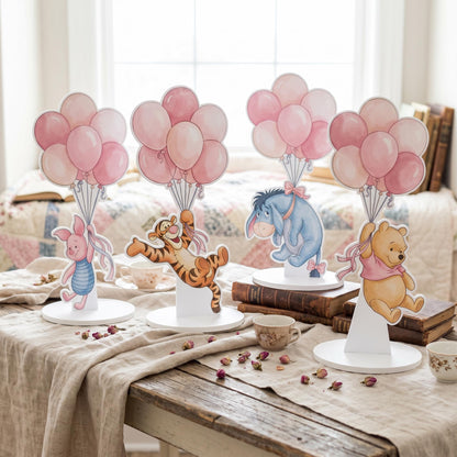 Pink Honey Bear and Friends Double-Sided Table Centerpieces Set 4, Girls Baby Shower, Nursery Decor, Table Decor, Birthday Decorations