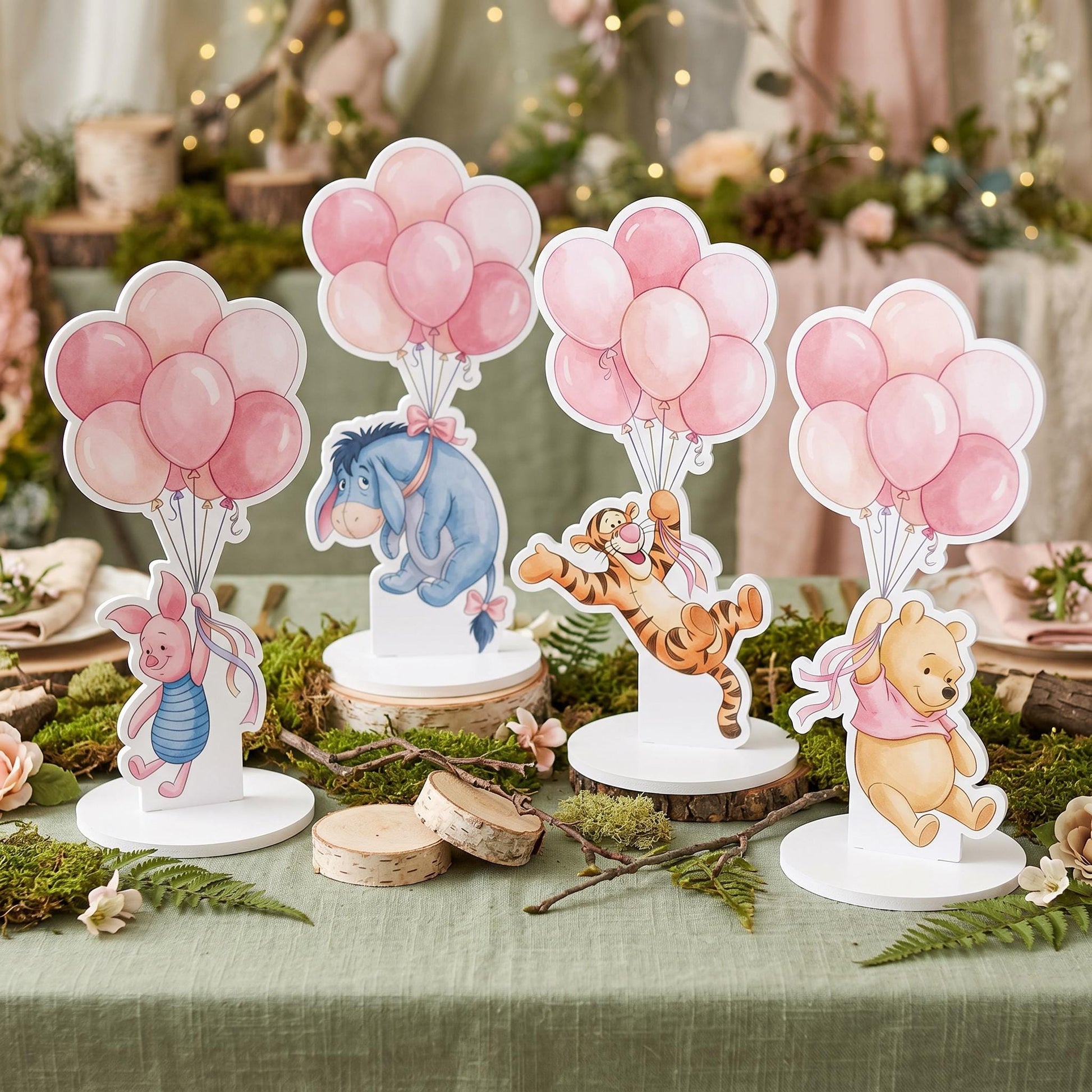 Pink Honey Bear and Friends Double-Sided Table Centerpieces Set 4, Girls Baby Shower, Nursery Decor, Table Decor, Birthday Decorations