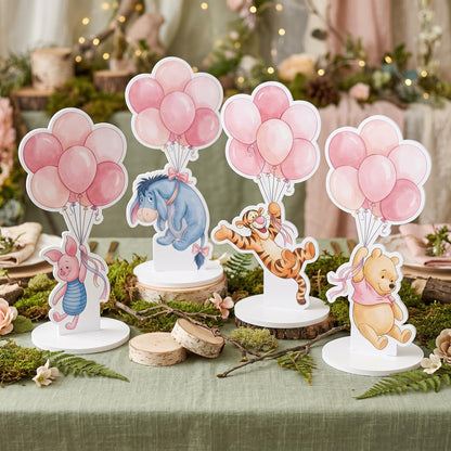 Pink Honey Bear and Friends Double-Sided Table Centerpieces Set 4, Girls Baby Shower, Nursery Decor, Table Decor, Birthday Decorations