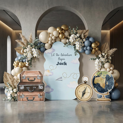 Travel Adventure Cutouts (Cloud Arch & Suitcases), Baby Shower, Airplane Backdrop, Birthday Decor, Baby Boy, Compass Centerpieces