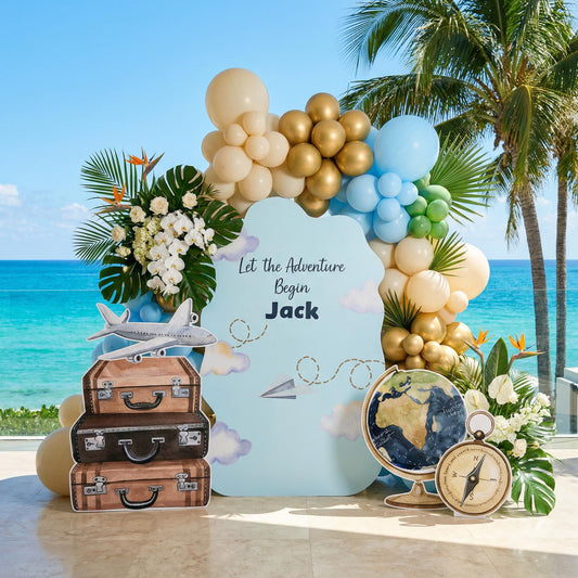 Travel Adventure Cutouts — custom party decor, printed and cut to shape