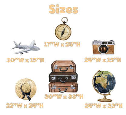 Travel Adventure Set 6 Cutouts, Baby Shower, Airplane Backdrop, Birthday Decor, Baby Boy, Compass Centerpieces