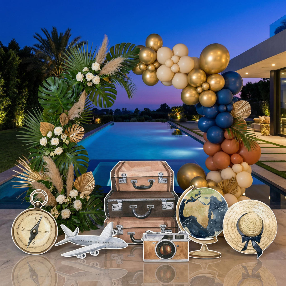 Travel Adventure Set 6 Cutouts, Baby Shower, Airplane Backdrop, Birthday Decor, Baby Boy, Compass Centerpieces