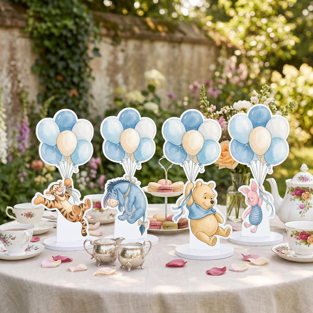 Blue Honey Bear and Friends Double-Sided Table Centerpieces Set 4, Baby Shower, Nursery Decor, Table Decor, Birthday Decorations