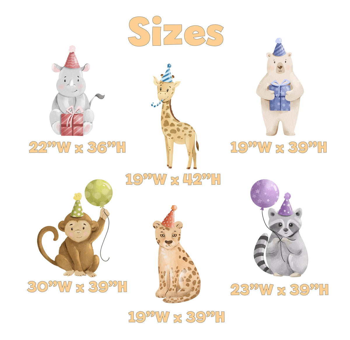 Party Animals Set 6 Birthday Cutouts, Safari Animals Birthday Decor, Party Hats, Baby Shower, Wild One, Two Wild