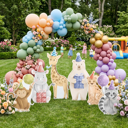 Party Animals Set 6 Birthday Cutouts — custom party decor, printed and cut to shape