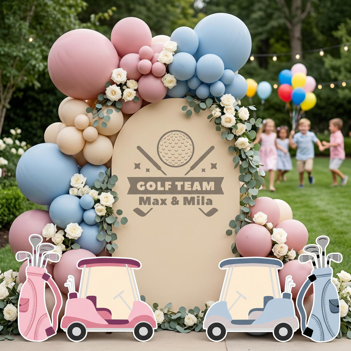 Hole in One Birthday Cutouts (Team Arch & Carts), Twins Golf Party Decor, Baby Shower, 1st Birthday, Gender Reveal, He or She, Baby Announcement
