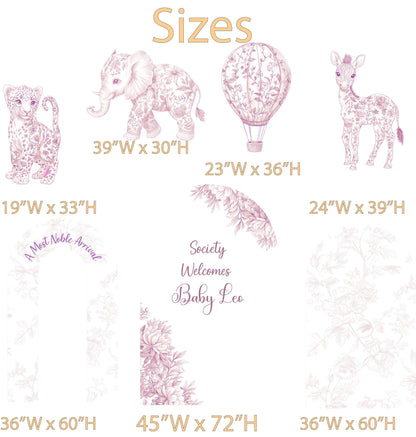 Pink Toile Safari Animals Cutouts, Chinoiserie, Toile de Jouy Backdrop, Baby Shower Decor, 1st Birthday, Baby Girl