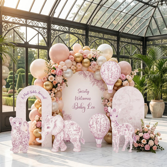 Pink Toile Safari Animals Cutouts — custom party decor, printed and cut to shape