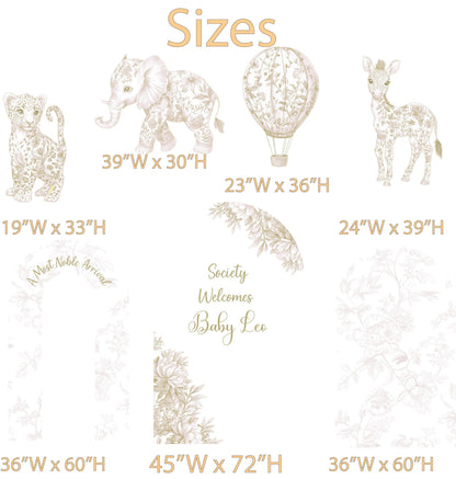 Beige Toile Safari Animals Cutouts, Chinoiserie, Neutral Toile de Jouy Backdrop, Baby Shower Decor, 1st Birthday, Gender Neutral