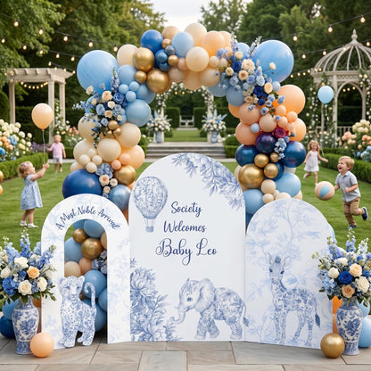 Blue Toile Safari Animals Cutouts, Chinoiserie, Toile de Jouy Backdrop, Baby Shower Decor, 1st Birthday, Baby Boy