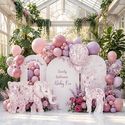Pink Toile Safari Animals Cutouts, Chinoiserie, Toile de Jouy Backdrop, Baby Shower Decor, 1st Birthday, Baby Girl