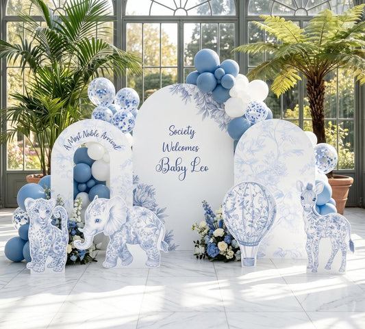 Blue Toile Safari Animals Cutouts — custom party decor, printed and cut to shape
