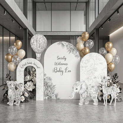 Gray Toile Safari Animals Cutouts, Chinoiserie, Toile de Jouy Backdrop, Baby Shower Decor, 1st Birthday, Baby Boy