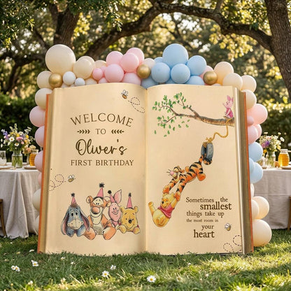 Honey Bear Large Backdrop (Cream Storybook), Storybook, Open Book, First Birthday Decor, Welcome Sign, New Baby, Fairytale