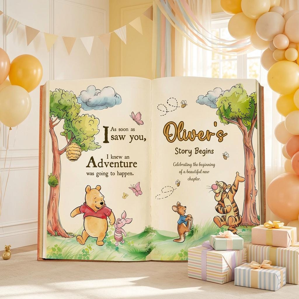 Honey Bear Large Backdrop, Storybook, Open Book, First Birthday Decor, Welcome Sign, New Baby, Fairytale, Bear Baby Shower