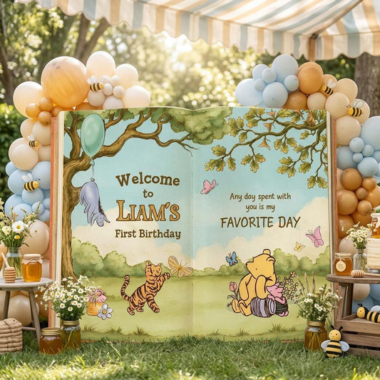 Honey Bear Large Backdrop — custom party decor, printed and cut to shape