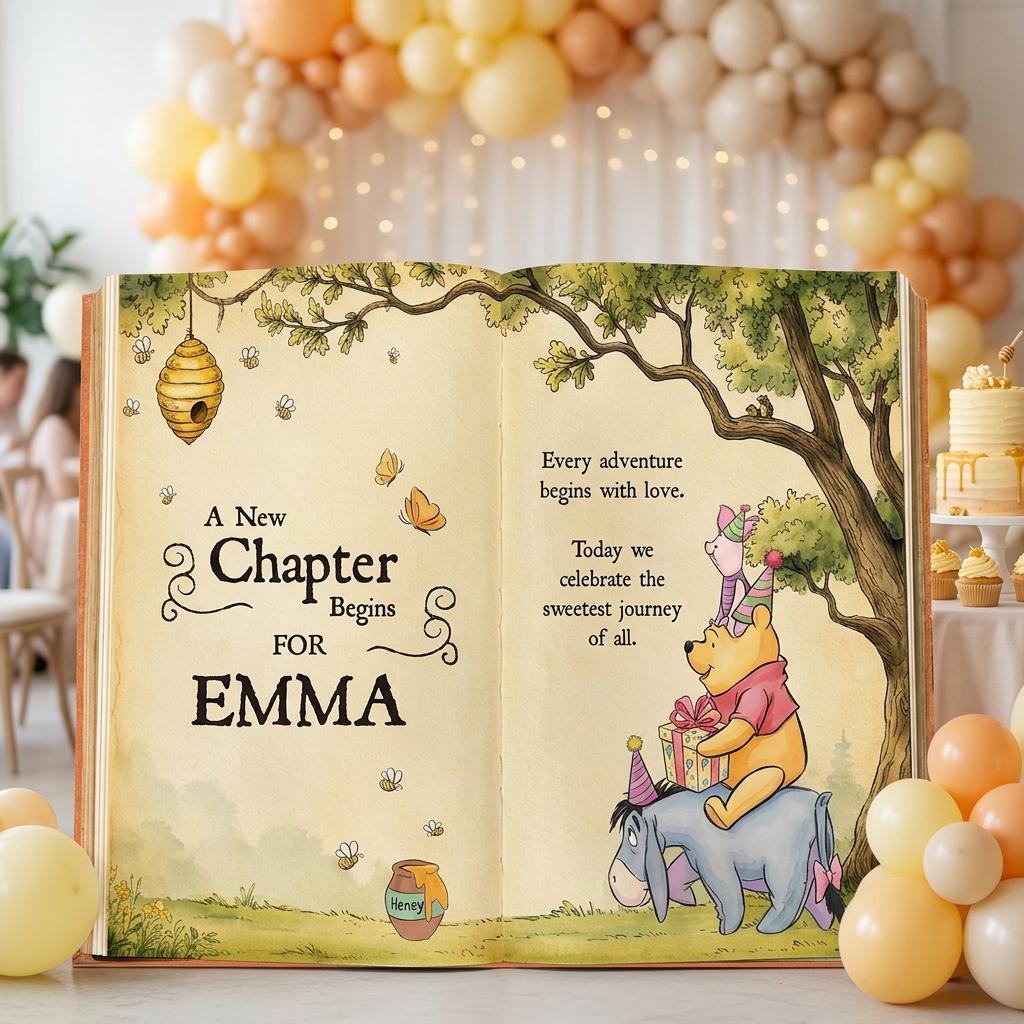 Honey Bear Backdrop (Cream Chapter Book), New Chapter, Storybook, Open Book, First Birthday Decor, Welcome Sign, New Baby, Fairytale