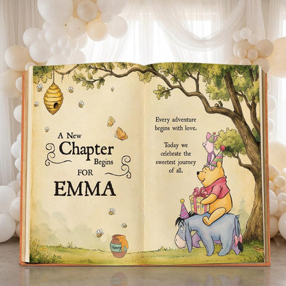 Honey Bear Backdrop (Cream Chapter Book), New Chapter, Storybook, Open Book, First Birthday Decor, Welcome Sign, New Baby, Fairytale