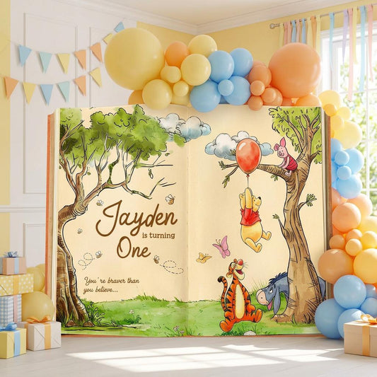 Honey Bear Large Backdrop — custom party decor, printed and cut to shape
