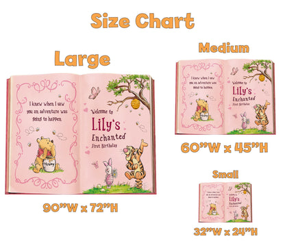 Honey Bear Pink Backdrop (Enchanted Pink Book), Storybook, Open Book, First Birthday Decor, Welcome Sign, Baby Girl, Fairytale