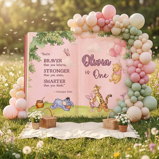 Honey Bear Pink Backdrop — custom party decor, printed and cut to shape